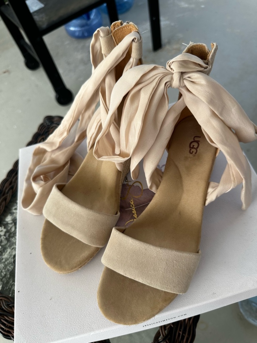UGG Women's Nude Suede Ankle-Tie Sandals